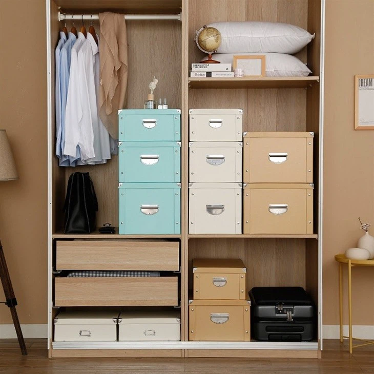 creative storage boxes stacking on the closet