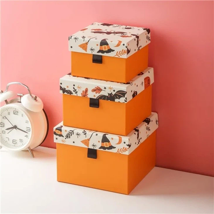 Orange Square Cardboard Stackable Storage Boxes