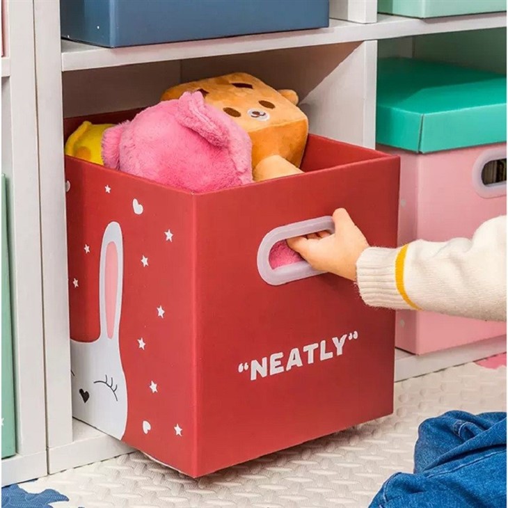 paper toy storage box with plastic handle